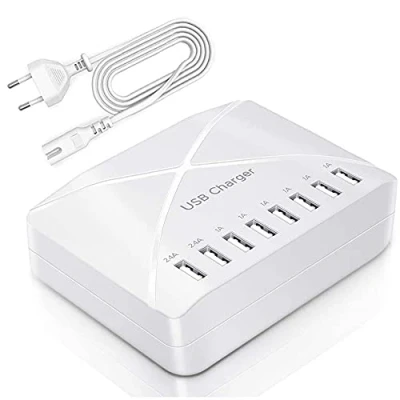 Abbildung von USB Ladegerät 40W, 8 Port Desktop Multi Ladehub mit intelligenter Erkennung Ladestation für Smartphones, Tablets und andere Geräte (weiß)
