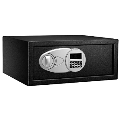 Abbildung von Amazon Basics Tresor aus Stahl, Sicherheit für Zuhause, mit digitaler Tastatursperre Bargeld, Schmuck, Ausweise, Dokumente, 20 l, 43 cm x 37 18 (B T H), Schwarz