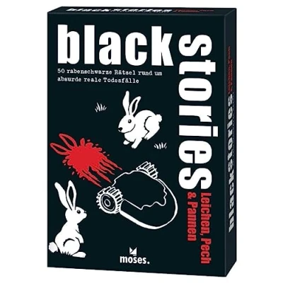 Abbildung von moses. black stories Leichen, Pech &amp; Pannen 50 Rätsel mit realen Fälle rund um skurrile Missgeschicke, Krimi Kartenspiel Spielvariante und Punktechips, Rätselspiel für Jugendliche Erwachsene