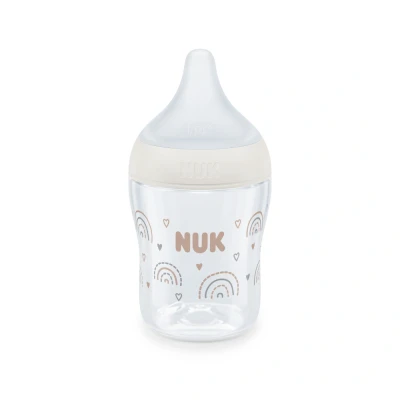 Abbildung von NUK Perfect Match Babyflasche Ab 0 Monate Passt sich dem Baby an Temperature Control Anti Colic 150 ml BPA frei Silikontrinksauger, Small Regenbogen