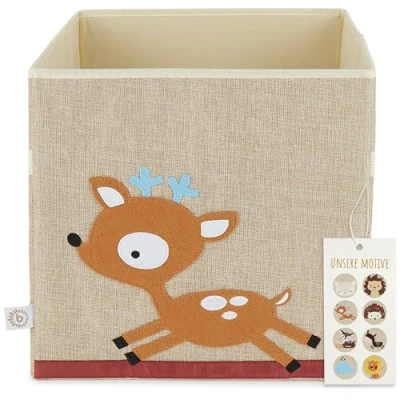Abbildung von Bieco Spielzeugtruhe Aufbewahrungsbox Kinder Reh Motiv ca. 36L faltbar Süße Spielzeug Kiste für Kallax Regal 33x33x33 Boxen Aufbewahrung Storage Box Korb