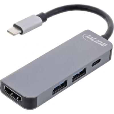 Abbildung von InLine® Multifunktions Hub USB 3.2 Gen.1, 2X A 5Gb/s + HDMI 4K/30Hz Typ C PD 87W, Aluminium, grau