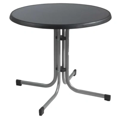 Abbildung von Sieger 209/A Boulevard Klapptisch mit mecalit Pro Platte Ø 86 cm, Stahlrohrgestell graphit, Tischplatte Schieferdekor anthrazit