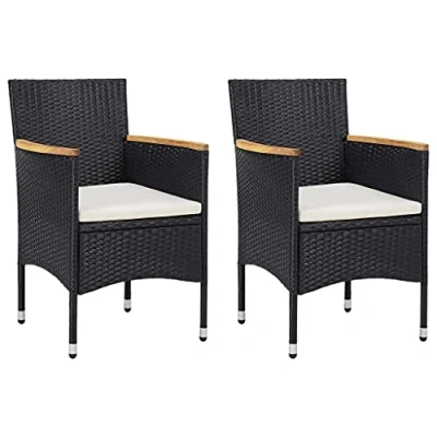 Abbildung von vidaXL 2X Gartenstuhl Essstuhl Stuhl Sessel Rattanstuhl Gartensessel Rattansessel Gartenmöbel Rattanmöbel Stühle Poly Rattan Schwarz