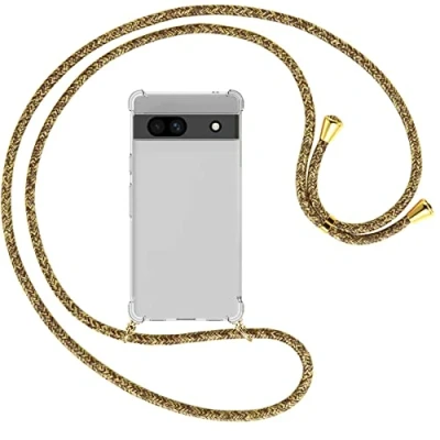 Abbildung von mtb more energy® Handykette kompatibel mit Google Pixel 7a Natural/Gold Smartphone Hülle zum Umhängen Anti Shock Full TPU Case