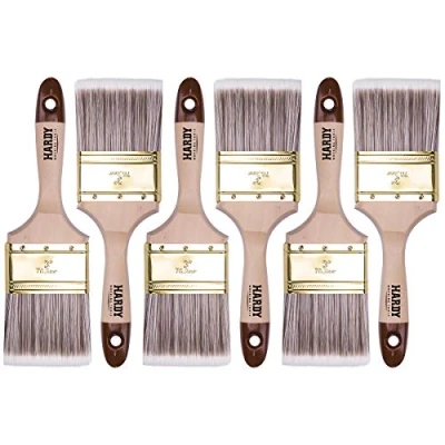 Abbildung von HARDY WORKING TOOLS Flachpinsel Set 6 teilig, Stück 75 mm Breite, Malerpinsel mit Holzgriff, Lackpinsel Serie *45*, 6PCS, Pinselset A0205 450630 Braun