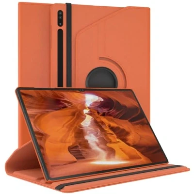 Abbildung von EAZY Case Tablet Hülle für Samsung Galaxy Tab S8 Ultra Schutzhülle 14.6 Zoll Smart Cover Rotationcase zum Aufstellen Klapphülle 360 drehbar mit Standfunktion Tasche Kunstleder Orange