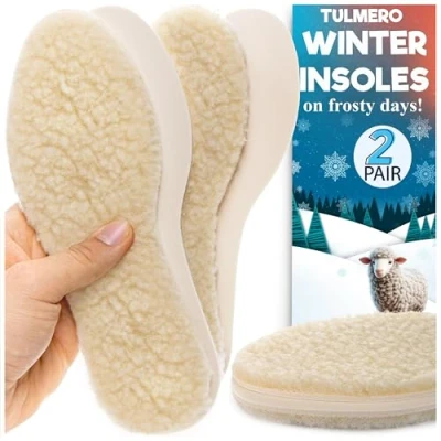 Abbildung von 2 Paare Lammfell Einlegesohlen, Wärmesohlen für Schuhe, Einlagen Schuhe Warm, Felleinlagen Thermosohlen aus Wolle und Latexschaum, Wintersohlen TULMERO Größe 50