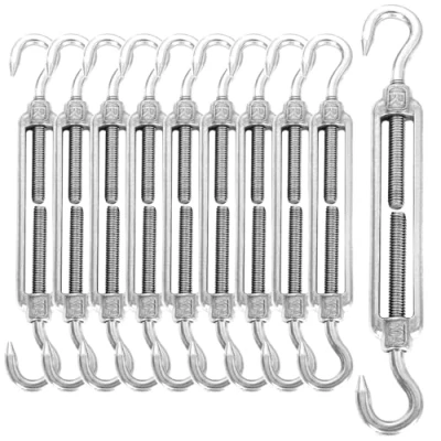 Abbildung von LOLYSIC 10 Stück M6 304 Edelstahl Stahlseil Seilspanngarnitur, Spannschloss Haken und Haken, für Sonnensegel,Rankhilfe Seilsystem,Gartendraht,Zaunspanner,wäscheleine.