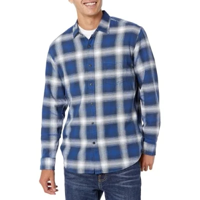 Abbildung von Amazon Essentials Herren Langarmhemd aus Flanell (in Übergröße erhältlich), Blau Weiß Großes Karo, S