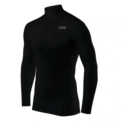 Abbildung von TCA Herren HyperFusion Kompressionsshirt Atmungsaktiv Langarm Funktionsshirts Schnell Trocknend Sportshirt Laufshirt Mock Neck Schwarz, L