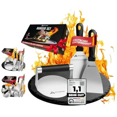 Abbildung von BERGVIBES Smash Burger Set 3TLG. aus Edelstahl für Plancha,Burgersmasher, Grillwender, Grillspachtel, Smasher Set, das ideale Geschenkset (3tlg.)