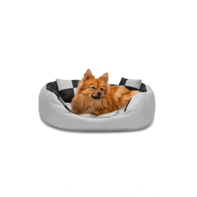 Abbildung von lionto Tierkissen 4 in 1 Hundebett, Hundekissen, Hundekörbchen mit Wendekissen, Größe, grau/schwarz, 65 cm x 50