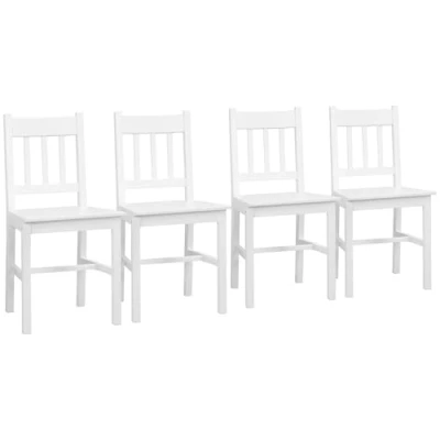 Abbildung von HOMCOM Esszimmerstuhl, 4er Set Küchenstuhl, Wohnzimmerstuhl mit Rückenlehne, Küchenstühle, Essstuhl für Esszimmer, Küche, Kiefernholz, 41 x 46,5 85,5 cm, Weiß