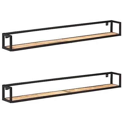 Abbildung von vidaXL 2X Raues Mangoholz Wandregal Industriestil Bücherregal Schweberegal Wandboard Regalbrett Hängeregal Dekoregal CD DVD Regal 160cm