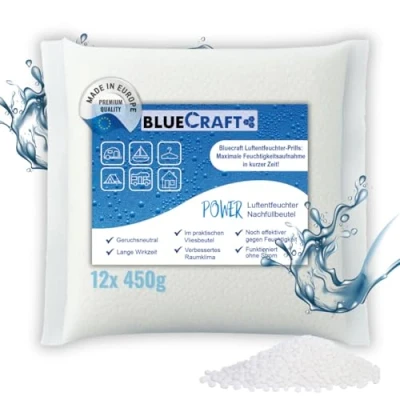 Abbildung von BlueCraft Luftentfeuchter Nachfüllpack 12x 450g Entfeuchter Granulat im Vliesbeutel, Nachfüller gegen Schimmel Schlafzimmer Wohnung Raumentfeuchter ab 400g