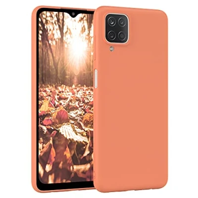 Abbildung von EAZY Case Silikonhülle für Samsung Galaxy A12 Hülle Silikon Orange weich stoßfeste Handyhülle Schutzhülle mit Kameraschutz Dünn Premium Schutz Cover TPU Phone Bumper in