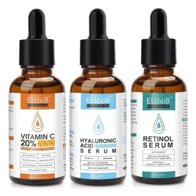 Abbildung von P Beauty Anti Aging Serum Set 3x30ml für Gesicht Vitamin C Serum, Hyaluronsäure Retinol hautaufhellend &amp; feuchtigkeitsspendend Gesichtspflege Falten 3er