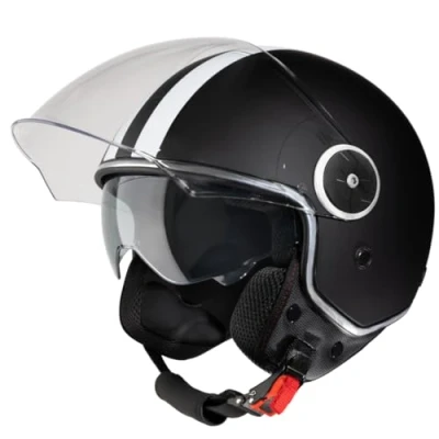 Abbildung von VINZ Arenas Jethelm mit Doppelvisier Roller Helm Fashionhelm Streifen In Gr. XS XXL Jet Sonnenblende ECE 22.06 Zertifiziert Motorradhelm Visier Matt Schwarz