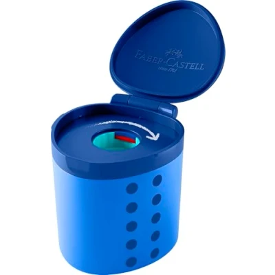 Abbildung von FABER CASTELL 181790 Spitzdose Grippy mit Schneidschutz, blauer Anspitzer Behälter