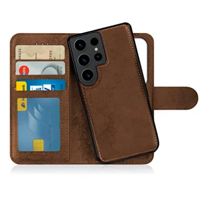 Abbildung von MyGadget Flip Case für Samsung Galaxy S23 Ultra [ abnehmbare Magnet Hülle ] Handyhülle aus Kunstleder Klapphülle mit Kartenfach Schutzhülle in Braun