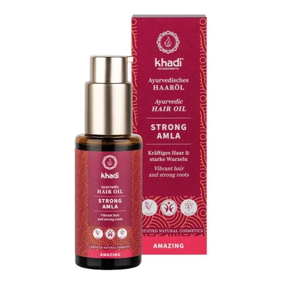 Abbildung von khadi STRONG AMLA Haaröl, Fördert Haarwachstum, beugt Haarausfall &amp; grauem Haar vor, stärkt Haarwurzeln, 100% natürlich, pflanzlich, vegan silikonfrei, Ayurvedische Haarpflege, Naturkosmetik 50ml