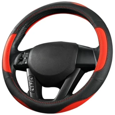 Abbildung von Pahajim Couvre Volant Voiture Universel Auto Protege en Cuir Microfibre 37 38cm Caches de Respirante, Antidérapante, Inodore, Durable Accessoires Noir Rouge