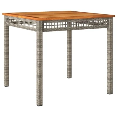 Abbildung von vidaXL Gartentisch, Esstisch für Garten Terrasse, Terrassentisch mit Holzplatte Stahlrahmen, Gartenmöbel Tisch, Grau Poly Rattan Akazienholz
