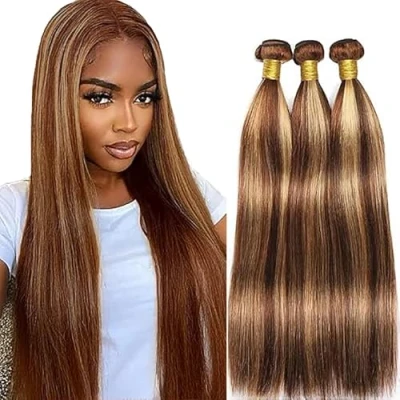 Abbildung von Tuheerst Echthaar Extensions Tressen Haarverlängerung Human Hair Bundles Straight P427 Highlight Blonde Double Weft 100g/PC Long 32 Zoll