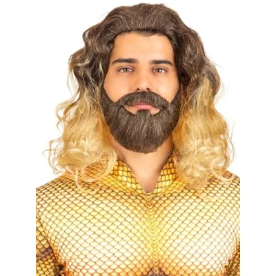 Abbildung von Funidelia Aquaman Perücke mit Bart für Herren und Damen Superhelden, DC Comics, Justice League Zubehör Erwachsene, Kostüm Braun
