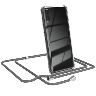 Abbildung von EAZY CASE Handykette kompatibel mit Samsung Galaxy A70 Handyhülle Umhängeband, Handykordel Schutzhülle, Silikonhülle, Hülle Band, Stylische Kette für Smartphone, Anthrazit