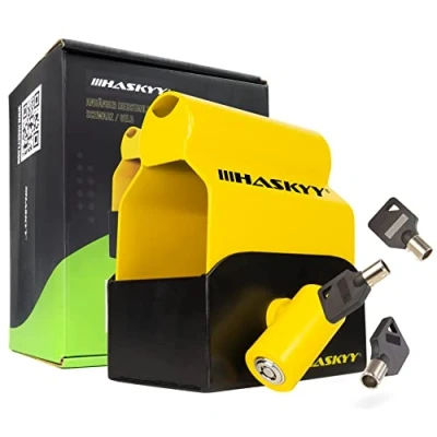 Abbildung von HASKYY Diebstahlsicherung Anhängerschloss Wohnwagen Premium Kastensicherung Hitch Lock Safety inkl. 3 Schlüsseln Kupplungsschloss