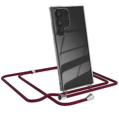 Abbildung von EAZY CASE Handykette kompatibel mit Samsung Galaxy S23 Ultra Kette zum Umhängen für Hülle Band aus Silikon transparente Handyhülle als Fallschutz in Burgunder Rot