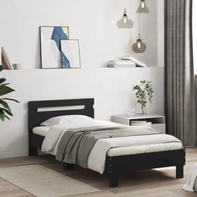 Abbildung von vidaXL Bett Bettgestell mit Kopfteil und LED Leuchten Schwarz 90x200 cm