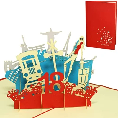 Abbildung von LINPopUp®, LIN17258, Pop Up Karte, 18, Klappkarte 3D Glückwunschkarte Geburtstag, Geburtstagskarte, 18. Geschenk zum 18 N17