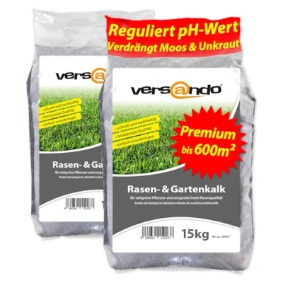 Abbildung von versando 30kg Rasenkalk &amp; Gartenkalk Frühjahr bis 600m²: verdrängt Moos Unkraut Pilze fördert Boden Wurzelentwicklung ideal für Rasen mit Langzeitwirkung Premium Qualität