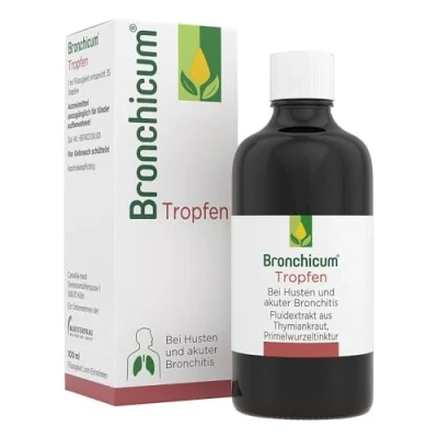 Abbildung von Bronchicum Tropfen bei Husten und akuter Bronchitis pflanzliche Erkältungstropfen mit Thymian &amp; Primel schleimlösend beruhigend ab 6 Jahren geeignet 100 ml