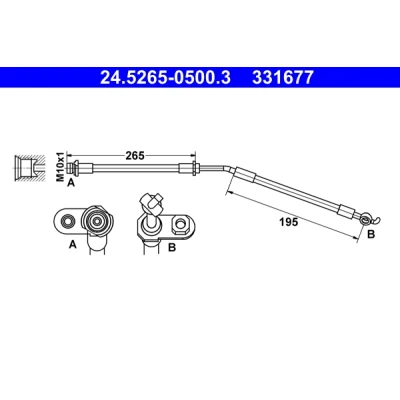 Abbildung von ATE 24.5265 0500.3 Bremsschläuche 500, 265, 195 M10x1 TOYOTA: Yaris III Schrägheck