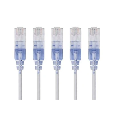 Abbildung von Monoprice SlimRun Cat6A Ethernet Patchkabel Netzwerk Internetkabel RJ45, verseilt, UTP, reines blankes Kupferdraht, 30AWG, 6,1 m, Weiß, 5 Stück