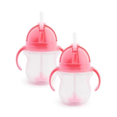 Abbildung von Munchkin Click Lock Tip &amp; Sip Strohhalmbecher Set Trinklernbecher Mit Strohhalm für Babys Kleinkinder BPA frei Auslaufsicher Gewichtstrohhalm 2er Pack Pink