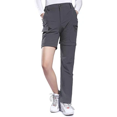 Abbildung von Hiauspor Damen Zip Off Wanderhose Atmungsaktiv Trekkinghose Schnell Trockend Abnehmbar Outdoorhose Stretch Funktionshose Sommer Hosen (Grau, M)