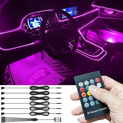 Abbildung von TABEN Auto Umgebungsbeleuchtung Kit 8m Glasfaser 8 Farben RF Fernbedienung USB Atmosphäre Licht, DIY RGB Mehrfarbig Sound Musik Sync Innenbeleuchtung DC 12V