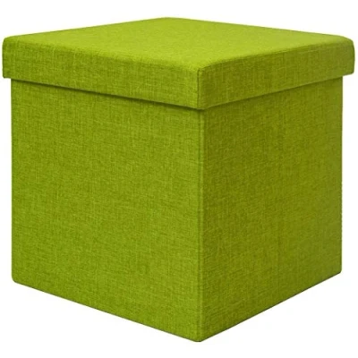 Abbildung von DuneDesign Faltbarer Sitzhocker 38cm Fußhocker Polsterhocker mit ca 42L Stauraum Sitzwürfel Sitzkasten Ottomane Leinen Grün