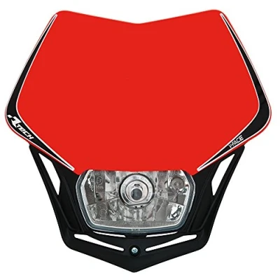 Abbildung von Scheinwerfer Motorrad Lampenmaske V Face schwarz/rot E geprüft universal 35/35W + Standlicht