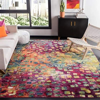 Abbildung von SAFAVIEH Moderner Schick Teppich für Wohnzimmer, Esszimmer, Schlafzimmer Madison Collection, Kurzer Flor, Fuchsia und Gold, 91 X 152 cm