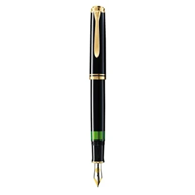 Abbildung von Pelikan Füllhalter Souverän 600, Schwarz, Feder F (fein), hochwertiger Kolbenfüller im Geschenk Etui, 980128