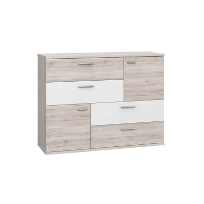 Abbildung von FORTE Skive Kommode mit 2 Türen und 4 Schubladen, Holzwerkstoff, Sandeiche / Weiß, 124.9 x 41.3 95.9 cm