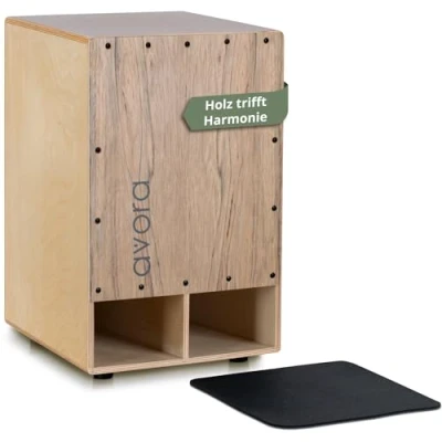 Abbildung von Avora Bass Boost Cajon Percussion Trommelkiste mit verstärktem Sitztrommel Integrierter Griffschale Snare Effekt Inkl. Sitzpad aus Neopren Instrument Akazien Furnier Braun