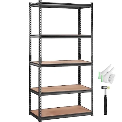 Abbildung von VEVOR Lagerregal 907,2kg Gesamtladekapazität 181,4kg pro Regal Kellerregal SPCC Kohlenstoffstahl + MDF Platten Steckregal 90x45x182,88cm Werkstattregal Schwerlastregal Verstellbar