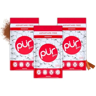 Abbildung von Pur Gum Zuckerfreier Kaugummi 100% Xylit Vegan, Aspartamfrei, Glutenfrei &amp; Diabetikerfreundlich Natürlicher Mit Cinnamon Geschmack, 55 Stück (3er Pack)